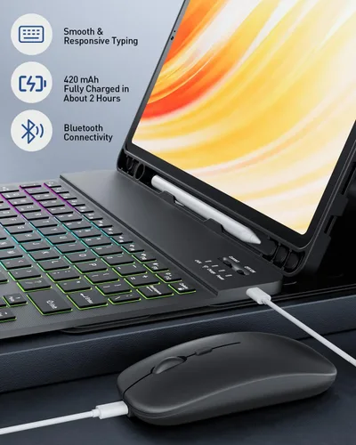 Miniatura 6 de Funda de teclado con mouse para Samsung Galaxy Tab A8 de 10.5 pulgadas 2022 (SM-X200/X205/X207), teclado ligero desmontable retroiluminado, funda