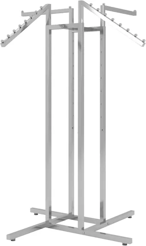 Miniatura 7 de Soporte para ropa– Apto para tareas pesadas, cromado, cuatro lados, brazos ajustables, tubos cuadrados, perfecto para visualización en tiendas