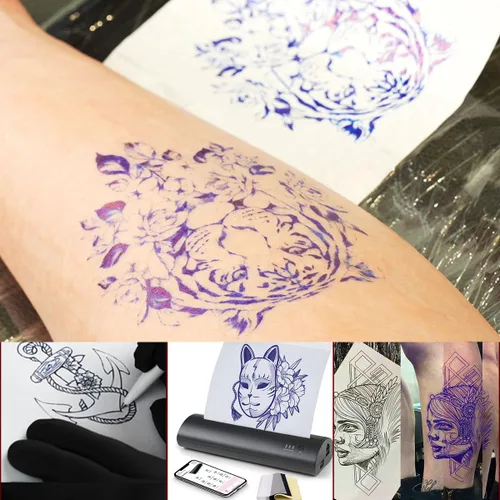 Miniatura 4 de Magic Creator - 20 piezas de papel de transferencia de tatuajes, plantillas de tatuaje de 4 capas, papel térmico Ultra HD, papel de transferencia