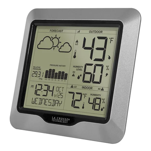 Miniatura 6 de AcuRite 75077A3M Estación meteorológica inalámbrica de pronóstico de autoaprendizaje con reloj atómico (negro) y estación de pronóstico La Crosse