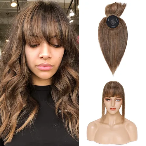 Miniatura 11 de Benehair 150% seda hecha a mano densidad base 100% Remy cabello humano para mujeres con flequillo clip en piezas de cabello con clip con ligera Gris
