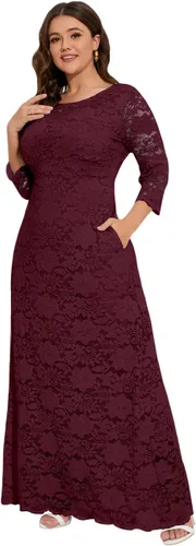 Miniatura 3 de MAYFASEY Vestido de novia de encaje floral para mujer, talla grande, manga 34, dama de honor, fiesta de noche, vestido largo con bolsillos