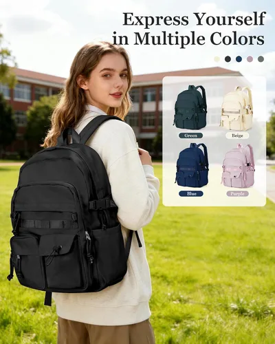 Miniatura 8 de weradar Mochila Escolar Para Mujeres y Hombres, Mochila Universitaria Estética, Bolsa Ligera de Escuela Secundaria Mochila, a1-Negro, Grande