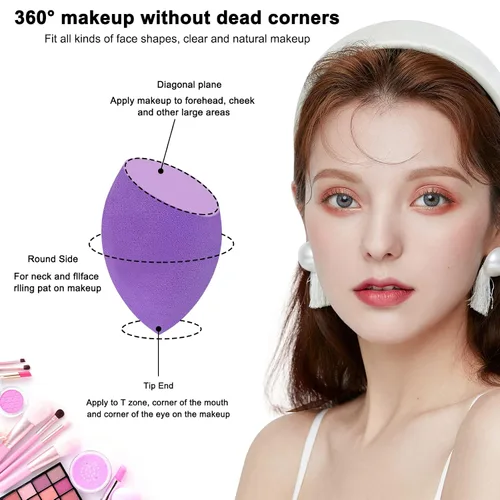 Miniatura 4 de 12 piezas de set de esponjas de maquillaje profesional, esponjas suaves sin látex, aplicadores cosméticos multicolores para polvo, líquido, Negro