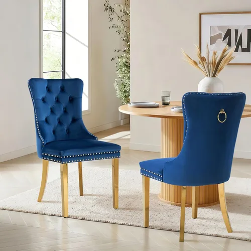 Miniatura 147 de Juego de 4 sillas de comedor de terciopelo, sillas de comedor tapizadas con ribete de cabeza de clavo y patas de madera maciza para cocina