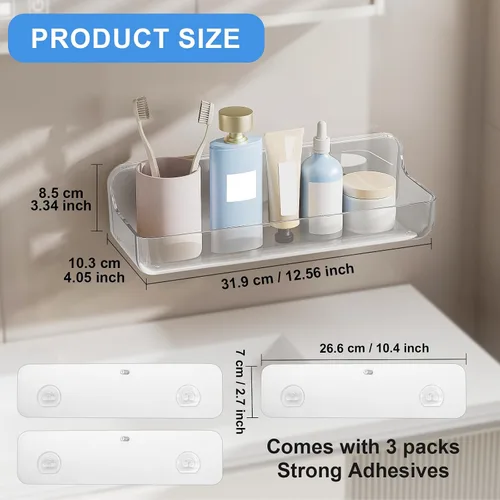 Miniatura 2 de Diesisa Organizador de pared acrílico de 2 piezas, estante adhesivo, organizadores de pared, sin perforaciones, estantes de baño, estante de pared