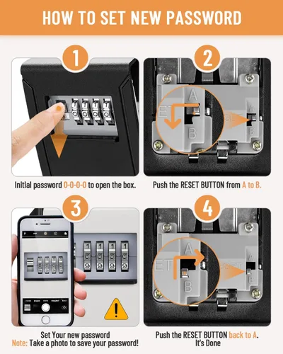 Miniatura 8 de BKNOOU Caja grande de bloqueo de llave para montaje en pared exterior para llaves al aire libre, impermeable, combinación de 4 dígitos, caja