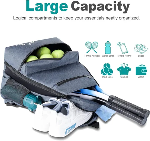 Miniatura 5 de Himal Outdoors Tennis Backpack Tennis Bag - Large Storage Holds 2-3 Rackets and Necessities,Suitble for Women,Men and Teenagers Gris azulado