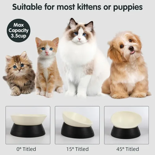 Miniatura 3 de Tazón Bulldog Antideslizante para Perros y Gatos Desmontable de Goma para Mascotas, Comedero Inclinable Estéril con Base Inclinada
