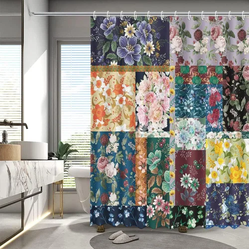MEHOFOND Cortina de ducha de retazos bohemios de 72 x 72 pulgadas, colorida cortina de ducha de retazos florales bohemios, cortinas de ducha