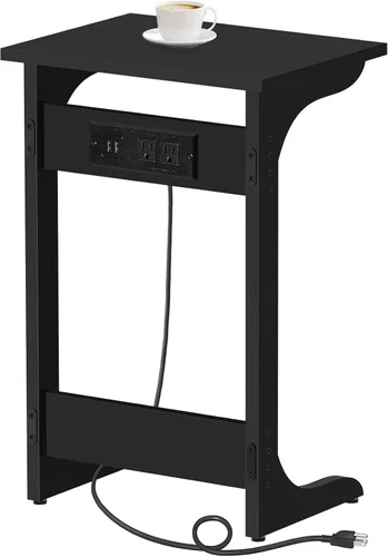 Miniatura 15 de TUTOTAK - Mesa auxiliar en forma de C con estación de carga, mesa auxiliar, mesa de sofá para espacios pequeños, bandeja de TV con 2 puertos USB