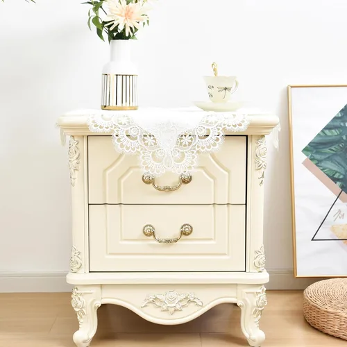 Miniatura 2 de Wolkemer Paquete de 2 manteles cuadrados pequeños de jacquard de encaje blanco elegante para decoración de mesa para el hogar, bufanda de tocador