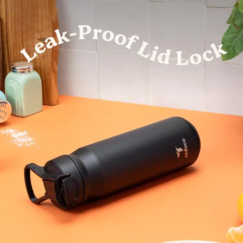 Miniatura 5 de REDUCE Hydrate Pro - Botella de agua aislada de acero inoxidable de 24 onzas, tapa abatible a prueba de fugas, apta para lavavajillas, sin BPA, Negro
