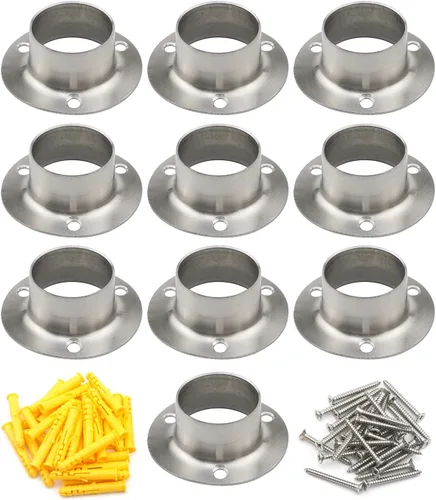 Miniatura 9 de Soporte de brida de acero inoxidable para barra de armario de diámetro exterior de 1.3 pulgadas (1.299 in), tubo de acero, paquete de 4
