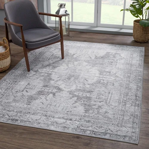 Miniatura 29 de Bloom Rugs - Alfombra lavable, antideslizante, de 1,83 x 2,74 m, color beige/blanco claro con borde tradicional, para sala de estar, dormitorio