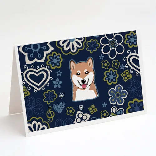 Miniatura 22 de Caroline's Treasures BB5095GCA7P - Tarjetas de felicitación y sobres con diseño de flores azules y sabuesos afganos, paquete de 8 tarjetas en blanco