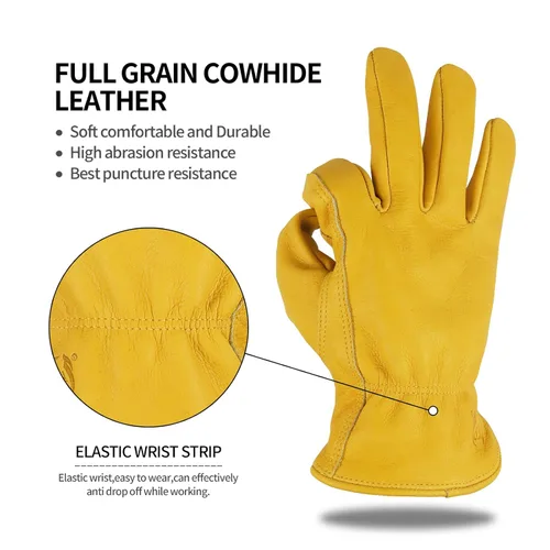 Miniatura 3 de Guantes de trabajo de cuero KKOYING, guantes de cuero cálidos de invierno para hombres y mujeres, guantes de jardinería con resistencia a