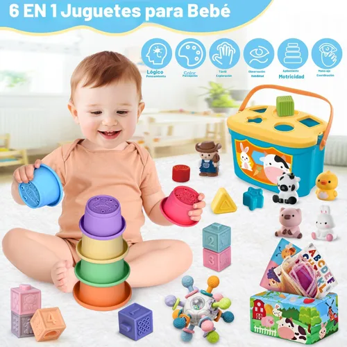 Miniatura 3 de Juguetes para bebés de 6 a 12 meses, juguetes Montessori 6 en 1 para niños de 1 año, juguete sensorial suave para dentición, tazas y bloques