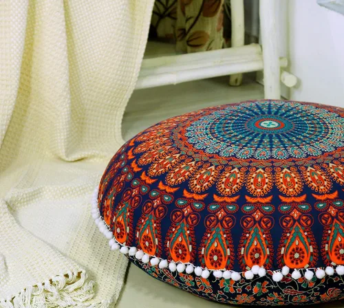 Miniatura 4 de Popular Handicrafts - Funda grande con diseño de mandala hippie para cojín de piso, funda de diseño redondo para puf, decoración de estilo bohemio
