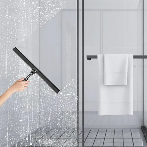 Miniatura 5 de Escobilla de ducha de silicona multiusos para puerta de cristal de ducha, con 2 ganchos y mini escobilla rosa, para vidrio de baño, automóvil, pared
