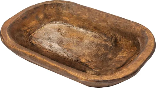 Miniatura 10 de MAINEVENT Cuenco decorativo de madera para masa de aproximadamente 30 pulgadas, cuenco largo de madera rústica tallada a mano, cuenco grande