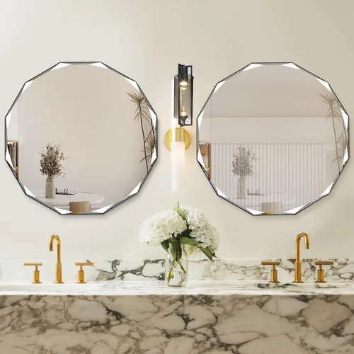 Miniatura 5 de QDSSDECO Espejo de pared sin marco con borde biselado de 24 x 24 pulgadas, forma irregular, espejo de tocador único, espejo de pared sin marco