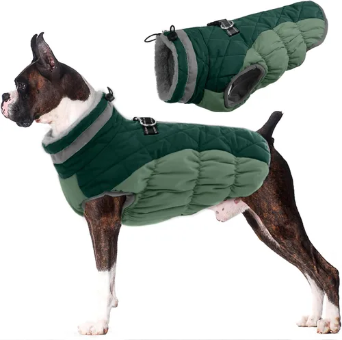 Miniatura 48 de Lelepet Abrigo cálido para perro, abrigo de invierno para perro, chaqueta impermeable para perros con arnés incorporado, chaleco reflectante