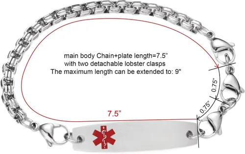 Miniatura 3 de Pulseras médicas ajustables de 7.5"-9" para mujereshombres pulseras médicas intercambiables de acero inoxidable
