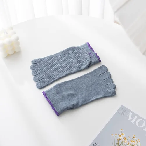 Miniatura 59 de Calcetines de yoga con dedos de pilates con empuñaduras para mujer, antideslizantes, acolchados, florales, calcetines tobilleros para baile de ballet