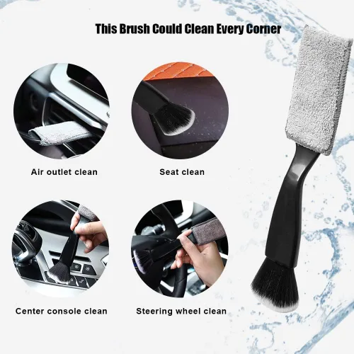Miniatura 5 de Cepillo de doble cabezal para limpieza de coche, cepillos de automóvil para detallar el interior, cepillos para detalles de automóviles exteriores