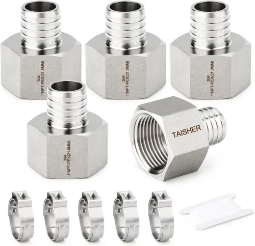 Miniatura 9 de TAISHER 2 accesorios Pex de acero inoxidable 304, 1/2 pulgada Pex x 1/2 pulgada NPT hembra, 1/2 pulgada Pex montaje con 2 abrazaderas de manguera