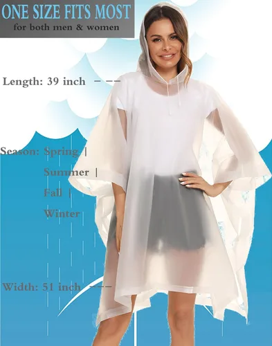 Miniatura 30 de Paquete de 2 ponchos de lluvia para adultos, reutilizables, impermeables, de supervivencia, emergencia, resistente, con capucha con cordón