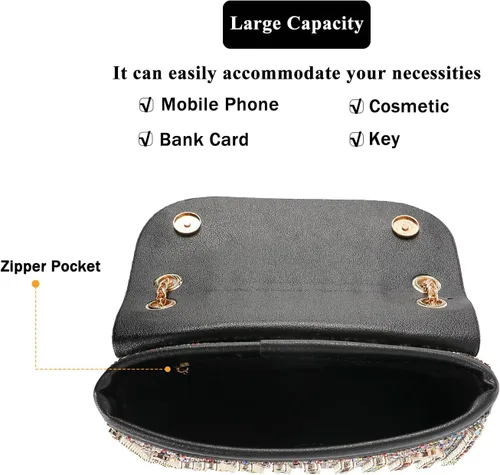 Miniatura 3 de Bolso de mano de noche con diamantes de imitación brillantes para mujer, bolso de hombro para boda, fiesta, baile de graduación