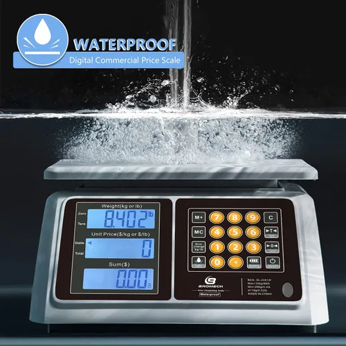 Miniatura 2 de Combo de báscula digital de precio de 66 libras, báscula comercial impermeable IPX7 para productos húmedos, mariscos y báscula de pesaje fácil