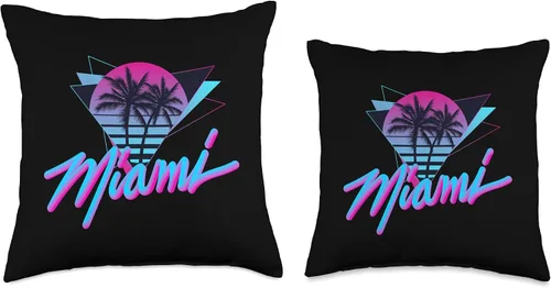 Miniatura 3 de Miami - Palm Trees - Vaperwave Synthwave 80s Style Almohada retro, 16 x 16 pulgadas, multicolor