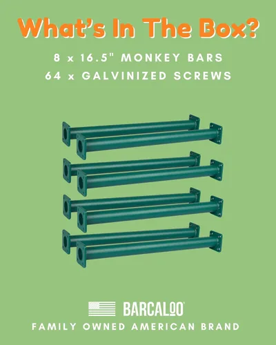 Miniatura 5 de Barcaloo Playground Equipment - Juego de 8 barras de mono para patio trasero, juego de 8 barras de mono de interior con recubrimiento de polvo verde