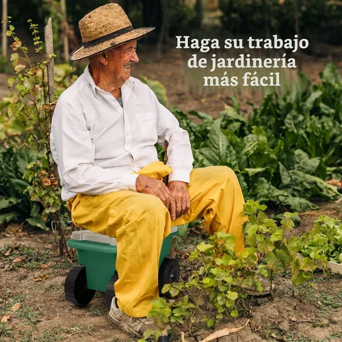 Miniatura 4 de Pure Garden - Carrito de jardín rodante con asiento, almacenamiento de plástico con banco y bandeja interior de herramientas, taburete de jardinería