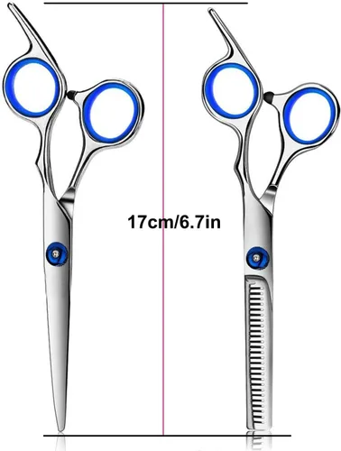Miniatura 3 de JISTL Tijeras de corte de cabello, tijeras texturizadoras para adelgazar el cabello, tijeras de peluquería con anillo de dedo desmontable para Azul