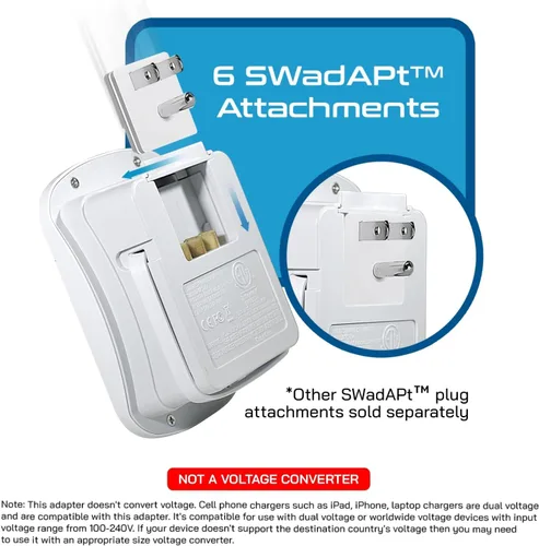 Miniatura 4 de Adaptador de viaje Ceptics, de EE. UU. a Japón, Filipinas, con doble USB, tipo A, ultra compacto All in One - 2 USB + 2 US Sockets Blanco