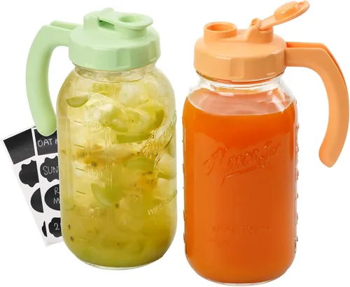 Miniatura 11 de SOLIGT Jarra Mason de Vidrio con Tapa, Boca Ancha con Tapa Abatible y Pico Vertedor, Tapa a Prueba de Fugas con Asa, 64 oz