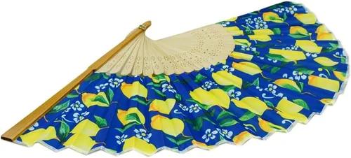 Miniatura 4 de Abanico de mano con hermosa tela estampada de limón Limón Azul