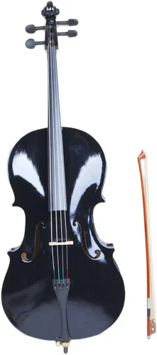 Kit de violonchelo de madera maciza con estuche, arco y puente de colofonia, instrumento musical para principiantes, niños y adultos (4/4, negro)