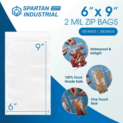 Miniatura 2 de Spartan Industrial - Bolsas de plástico de polietileno transparente recerrable de 6" x 9" (200 unidades) de un cuarto de galón con cremallera