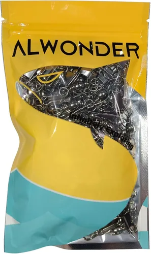 Miniatura 7 de Alwonder Paquete de 100 unidades de barril de pesca giratorios con broches de presión, aparejos de pesca de acero inoxidable seguro entrelazado