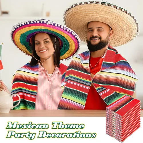 Miniatura 5 de Mixweer Camino de mesa de sarape mexicano de 24 piezas, colorido con flecos mexicanos de algodón, manta de serape a rayas para decoraciones