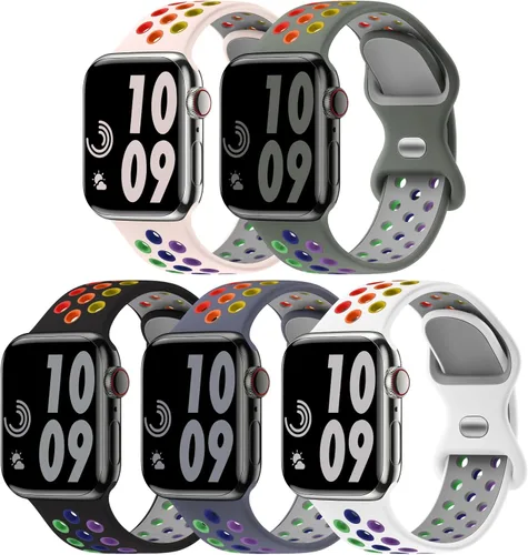 Miniatura 14 de 5 Pack de Correas Deportivas Compatibles con Apple Watch de 44mm 45mm 46mm 42mm 41mm 40mm 38mm 49mm para Hombres Mujeres, Correa de Muñeca