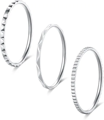 KAZITSAN Anillos de acero inoxidable para mujer, 3 unidades, de 0.039 pulgadas, banda lisa, apilables, anillos para el pulgar, plataorooro rosa,