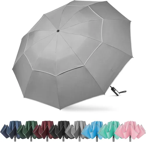 Miniatura 11 de G4Free 54/62 Inch Windproof Inverted Umbrella with Reflective Stripe Large Compact Reverse Golf Umbrella for Rain 10 Ribs Double Canopy Travel