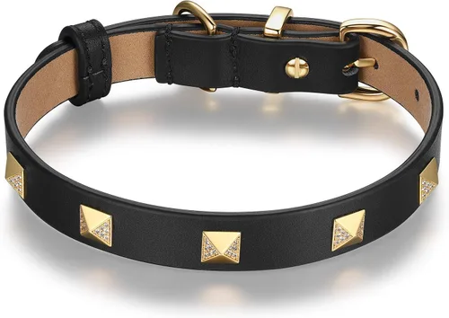 Miniatura 8 de SCAMPER & CO Collar de perro con hebilla chapada en oro amarillo de 18 quilates de bronce de 18 quilates con pirámide de microfibra, collar de perro