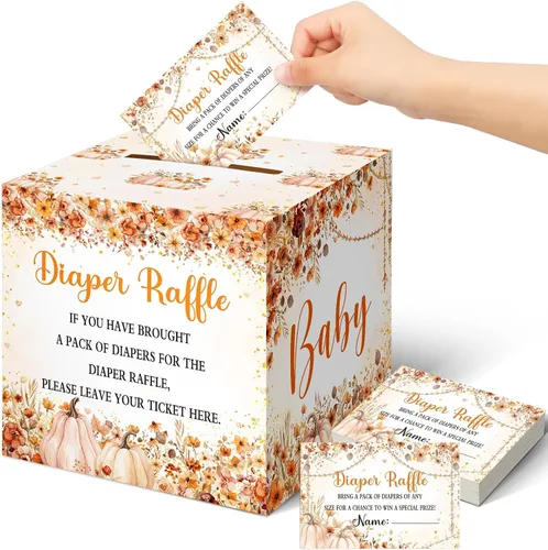 Miniatura 21 de Teling 51 boletos para rifas de pañales con caja de tarjetas, decoración de baby shower, caja de soporte para baby shower, para fiesta de rifas